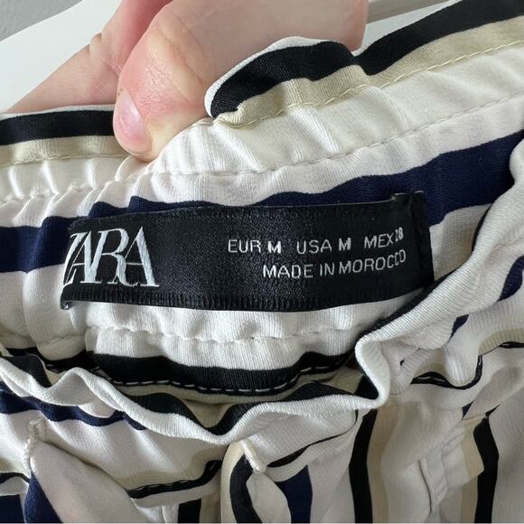 Zara Striped Drawstring Pull On Pant White - Picture 3 of 5